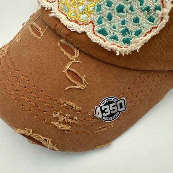 4350 District Pineapple Embroidered Cap Hat Pigment Washed Distressed Rust Brown - Picture 3 of 8